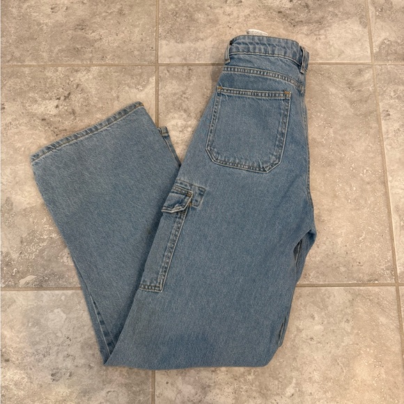 Zara Light Blue Wide Leg Cargo Jeans - Picture 3 of 4